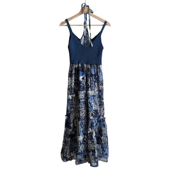 NWT Current Air Halter Neck Tiered Maxi Dress Crochet Blue, Women's Size XS - Picture 9 of 10